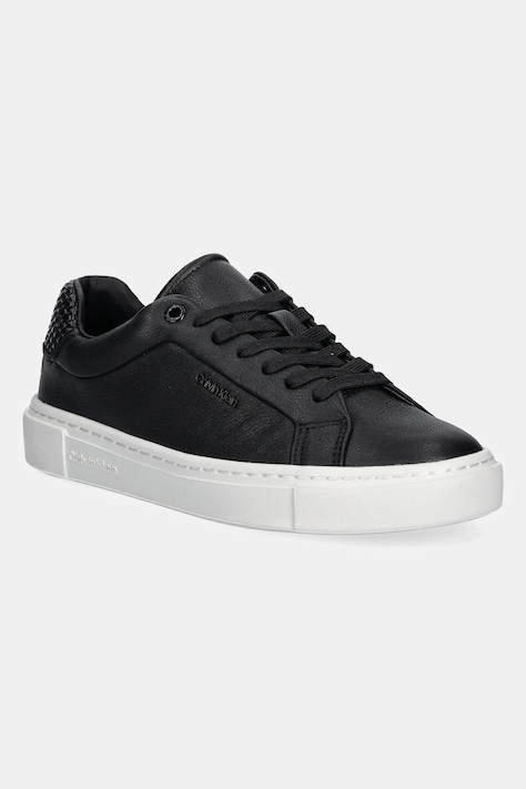 Calvin Klein sneakers din piele CUPSOLE LACE UP - WOVEN LTH culoarea negru, HW0HW02298