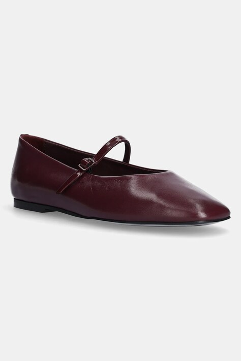 Calvin Klein balerini de piele MARY JANE BALLERINA - LTH culoarea bordo, HW0HW02307