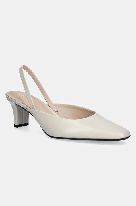 Δερμάτινες γόβες Calvin Klein HEEL SLING PUMP 50 - BRS χρώμα: μπεζ, HW0HW02448