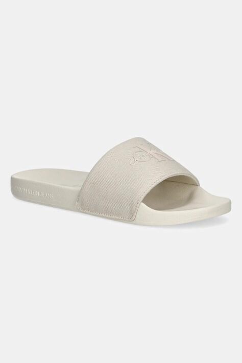 Pantofle Calvin Klein Jeans SLIDE MONOGRAM WMNS dámské, béžová barva, YW0YW01835