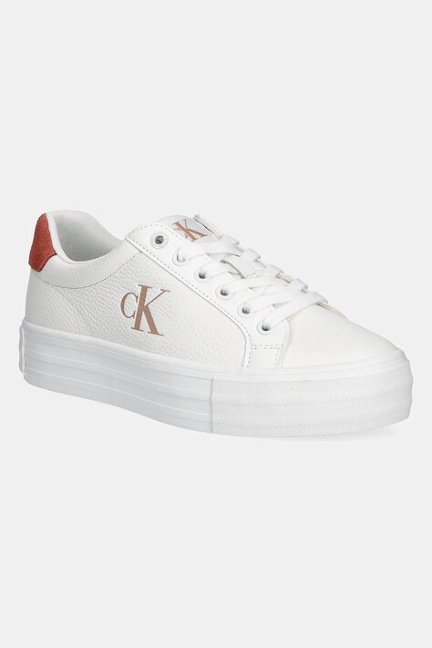 Calvin Klein Jeans sneakers din piele BOLD VULC FLATF LOW LTH ML culoarea alb, YW0YW01669