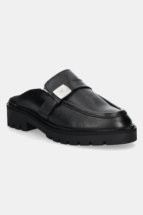 Шкіряні шльопанці Calvin Klein Jeans FLATFORM SLIPON MG LTH жіночі колір чорний YW0YW01655