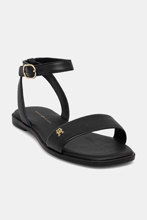 Δερμάτινα σανδάλια Tommy Hilfiger ANKLE STRAP LEATHER SANDAL χρώμα: μαύρο, FW0FW08422