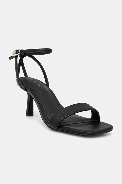 Tommy Hilfiger sandale de piele LEATHER KNOTS KITTEN SANDAL culoarea negru, FW0FW08424