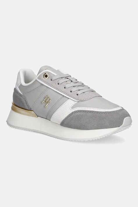 Kožené sneakers boty Tommy Hilfiger TH FASHION RUNNER šedá barva, FW0FW08475
