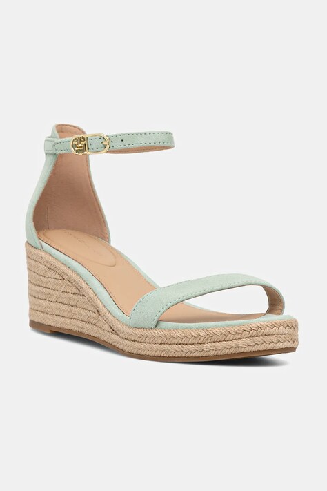 Tommy Hilfiger sandale din piele întoarsă SUEDE ANKLE MID WEDGE ESPADRILLE culoarea verde, FW0FW08479