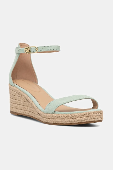 Semišové sandále Tommy Hilfiger SUEDE ANKLE MID WEDGE ESPADRILLE zelená farba, FW0FW08479