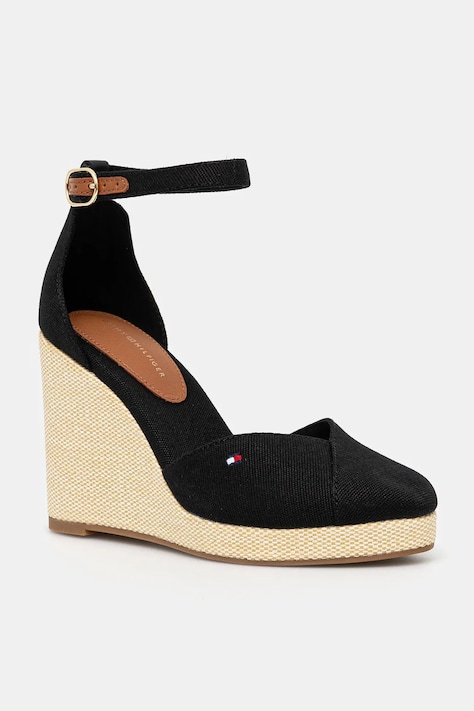 Tommy Hilfiger espadrile FLAG HIGH WEDGE ESPAD CLOSED TOE culoarea negru, toc pana, FW0FW08494