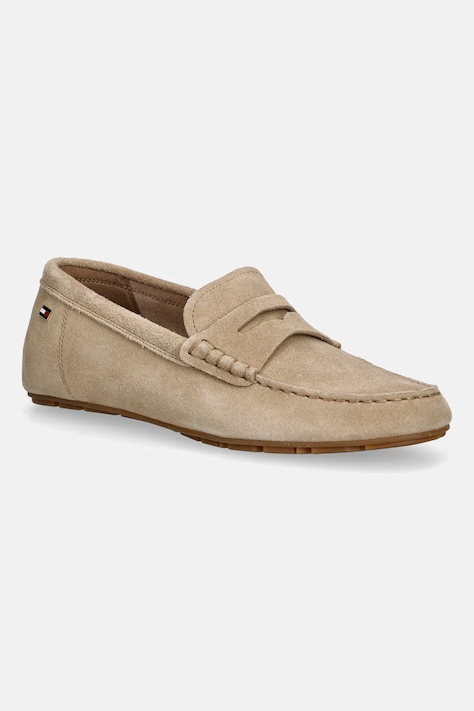 Tommy Hilfiger mokasyny damskie zamszowe FLAG SOFT SUEDE DRIVER LOAFER beżowe FW0FW08558