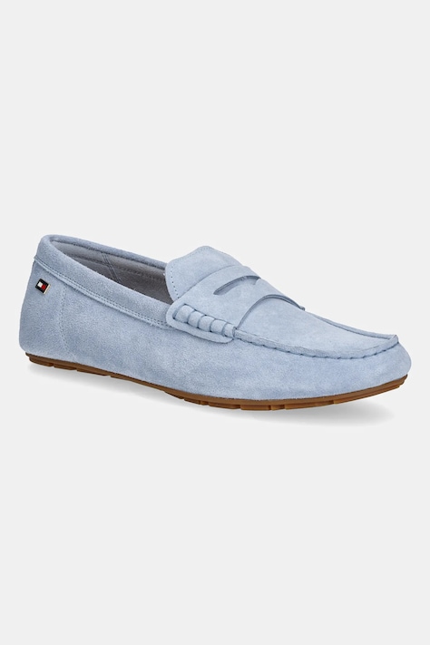 Mokasinke od brušene kože Tommy Hilfiger FLAG SOFT SUEDE DRIVER LOAFER za žene, ravni potplat, FW0FW08558