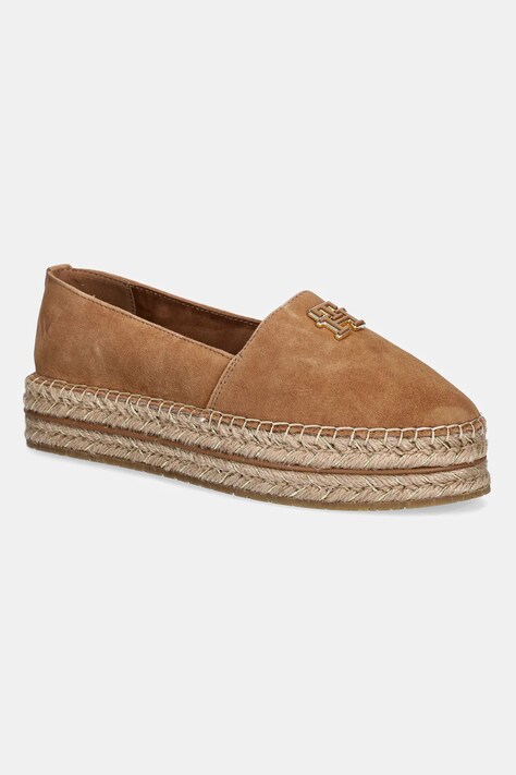 Tommy Hilfiger espadryle zamszowe SUEDE PLATFORM ESPADRILLE kolor brązowy na platformie FW0FW08586