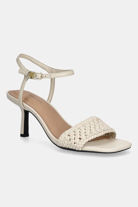 Sandály Tommy Hilfiger CROCHET LTHR KITTEN SANDAL béžová barva, FW0FW08587