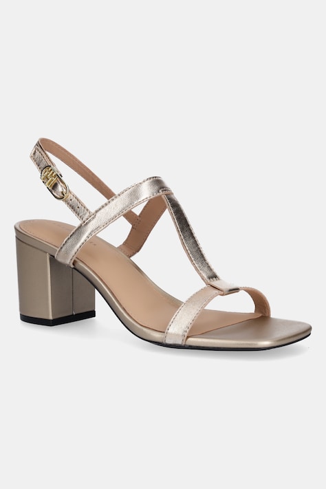 Tommy Hilfiger sandale de piele LEATHER BLOCK HEEL SANDAL METAL culoarea auriu, FW0FW08590