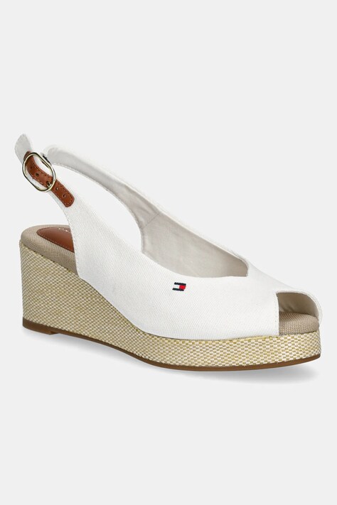 Tommy Hilfiger sandale FLAG MID WEDGE ESPAD SLINGBACK culoarea alb, FW0FW08595