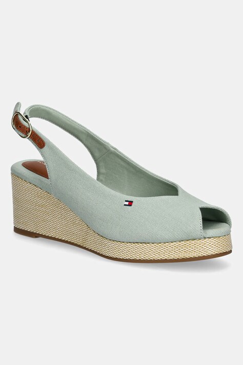 Tommy Hilfiger sandale FLAG MID WEDGE ESPAD SLINGBACK culoarea verde, FW0FW08595