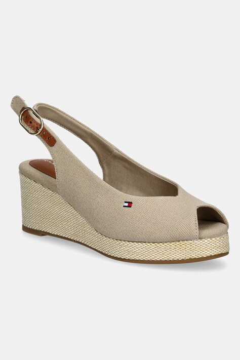 Tommy Hilfiger sandale FLAG MID WEDGE ESPAD SLINGBACK culoarea bej, FW0FW08595