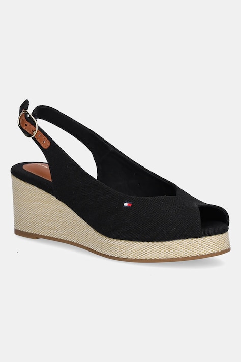 Tommy Hilfiger sandale FLAG MID WEDGE ESPAD SLINGBACK culoarea negru, FW0FW08595