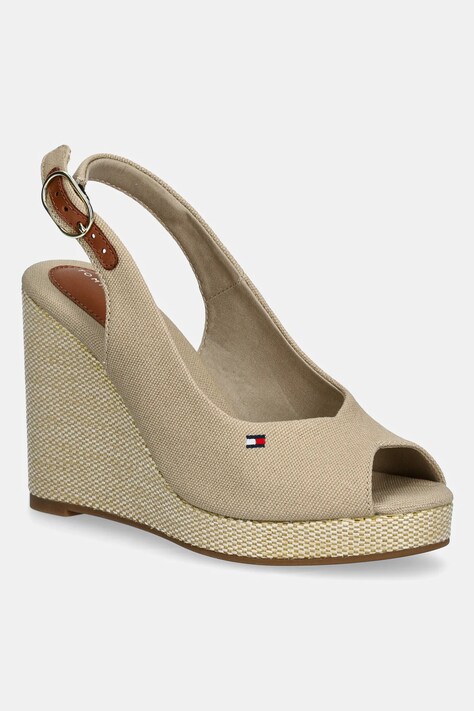 Sandály Tommy Hilfiger FLAG HIGH WEDGE ESPAD SLINGBACK béžová barva, FW0FW08597