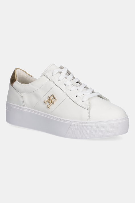 Tommy Hilfiger sneakersy skórzane PLATFORM COURT SNEAKER METALLICS damskie kolor biały FW0FW08648