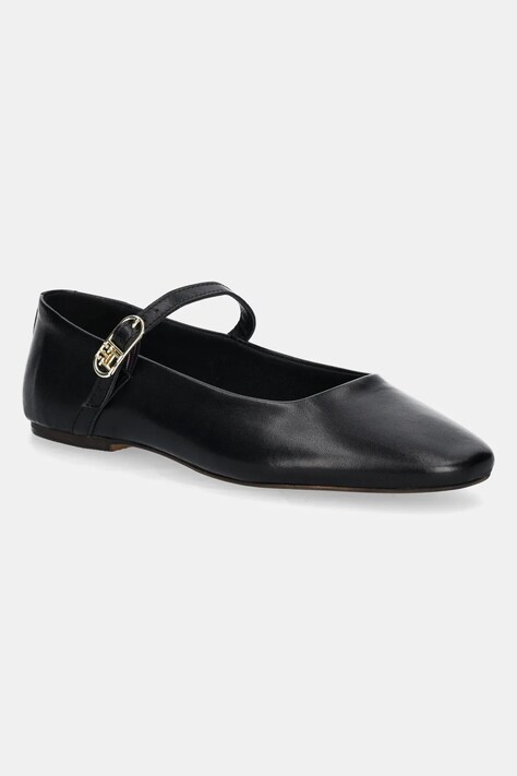 Kožené baleríny Tommy Hilfiger LEATHER MARYJANE BALLERINA černá barva, FW0FW08651