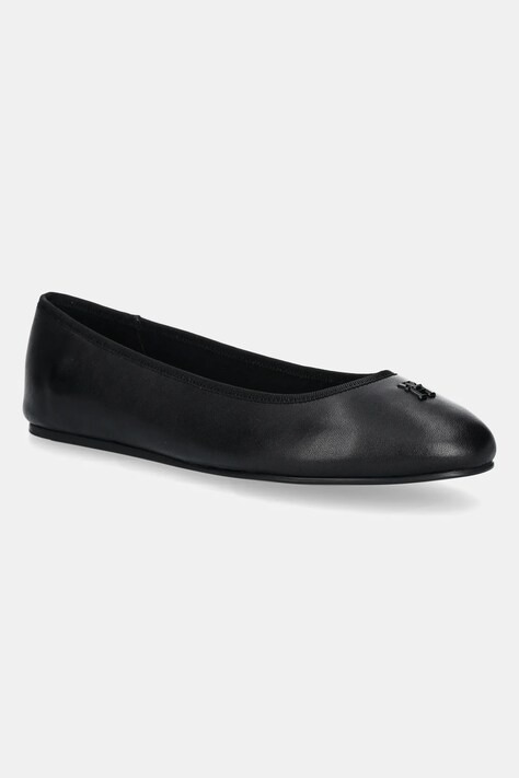 Kožené baleríny Tommy Hilfiger TH HARDWARE LEATHER BALLERINA černá barva, FW0FW08654
