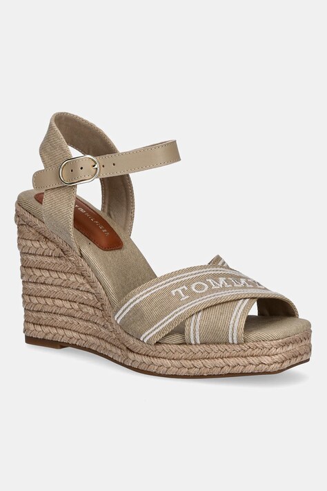 Tommy Hilfiger sandale TOMMY HILFIGER ESPAD HIGH WEDGE culoarea bej, FW0FW08668