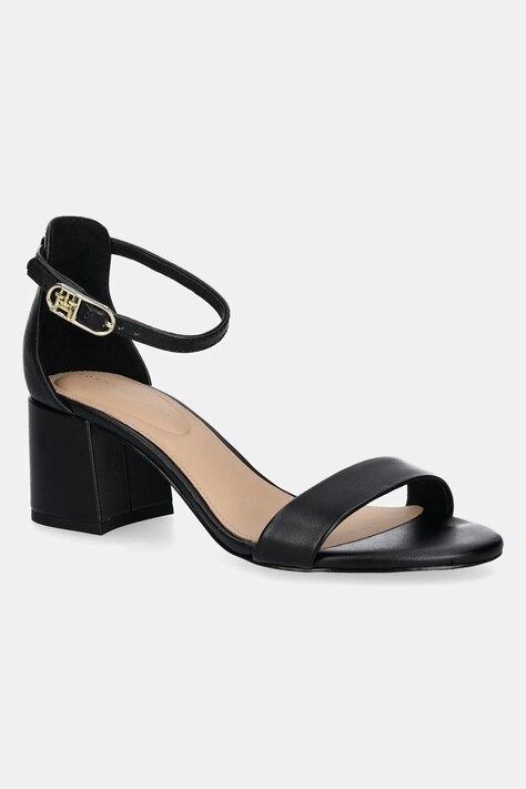 Tommy Hilfiger sandale de piele LEATHER ANKLE STRAP HEEL SANDAL culoarea negru, FW0FW08673