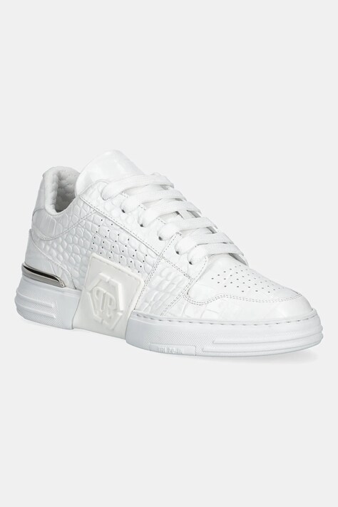 Kožené tenisky Philipp Plein Hexagon Croco Printed Leather bílá barva, USC0695 PLE010N 01