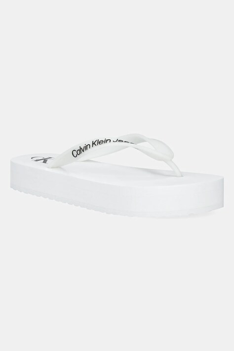 Calvin Klein Jeans slapi BEACH SANDAL FLATFORM TPU femei, culoarea alb, cu platforma, YW0YW01830