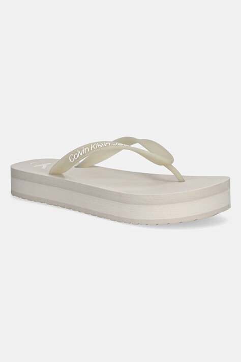 Calvin Klein Jeans slapi BEACH SANDAL FLATFORM TPU femei, culoarea bej, cu platforma, YW0YW01830