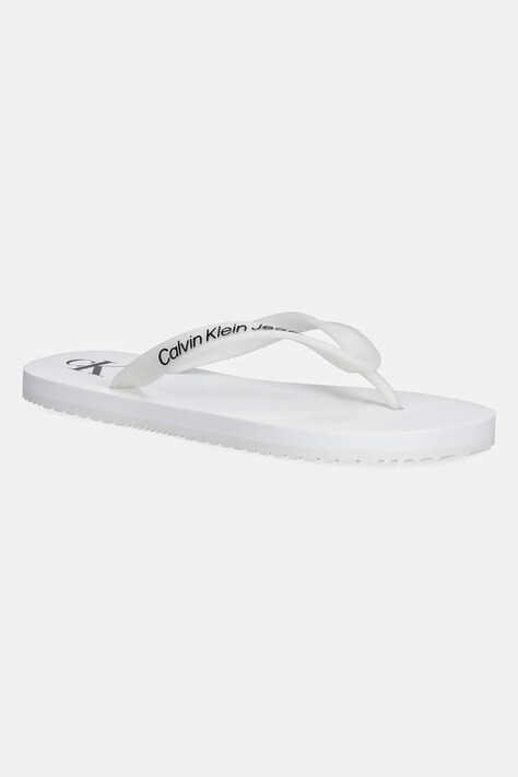Calvin Klein Jeans papuci BEACH SANDAL TRANSPARENT TPU culoarea alb, cu toc plat, YW0YW01829