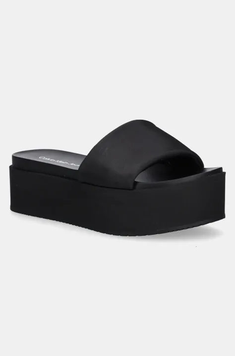 Calvin Klein Jeans papucs FLATFORM SANDAL SLIDE IN NYLON fekete, női, platformos, YW0YW01791