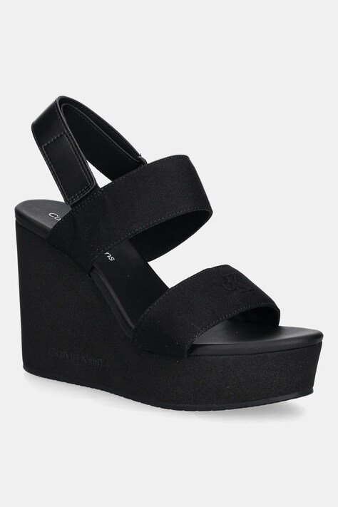 Calvin Klein Jeans sandale WEDGE SANDAL WEBBING IN culoarea negru, YW0YW01790
