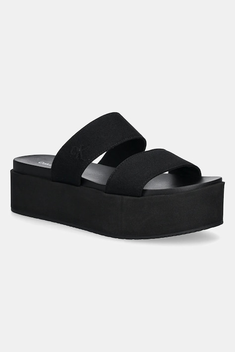 Шльопанці Calvin Klein Jeans FLATFORM SANDAL WEBBING IN жіночі колір чорний на платформі YW0YW01789