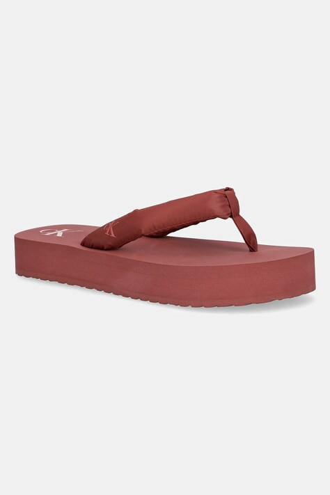 Žabky Calvin Klein Jeans BEACH SANDAL FLATFORM TTXR SATIN dámské, růžová barva, na platformě, YW0YW01723