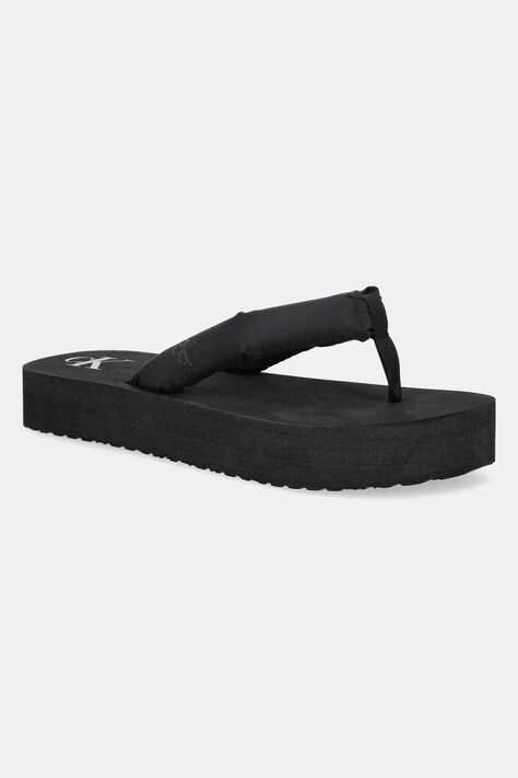 Calvin Klein Jeans slapi BEACH SANDAL FLATFORM TTXR SATIN femei, culoarea negru, cu platforma, YW0YW01723