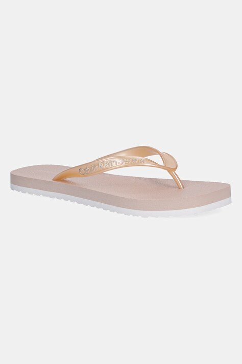 Calvin Klein Jeans papuci THONG+ TPU METALLIC culoarea roz, cu toc plat, YW0YW01720