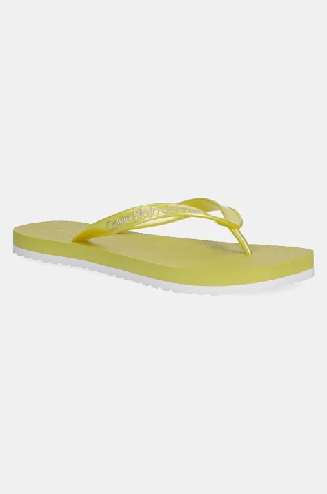 Calvin Klein Jeans japonki THONG+ TPU METALLIC damskie kolor zielony na płaskim obcasie YW0YW01720