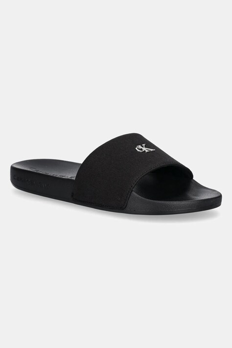 Pantofle Calvin Klein Jeans SLIDE MONOGRAM HARDWARE dámské, černá barva, YW0YW01713