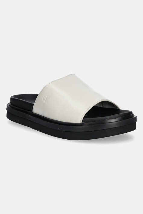 Calvin Klein Jeans papuci FLAT MOLDED SANDAL SLIDE femei, culoarea gri, YW0YW01710