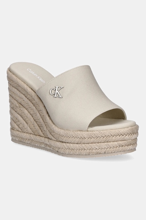 Pantofle Calvin Klein Jeans WEDGE ROPE SLIDE MG dámské, béžová barva, na klínku, YW0YW01699