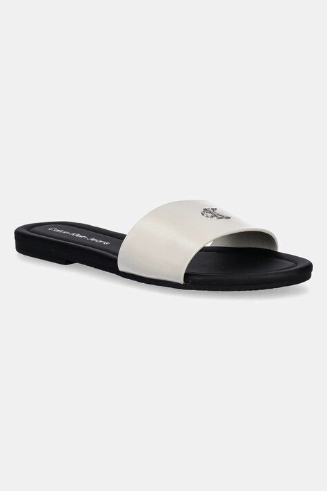 Pantofle Calvin Klein Jeans FLAT SANDAL SLIDE MG dámské, šedá barva, YW0YW01697