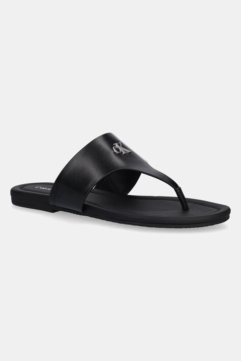 Calvin Klein Jeans papuci FLAT SANDAL TOEPOST MG culoarea negru, cu toc plat, YW0YW01691