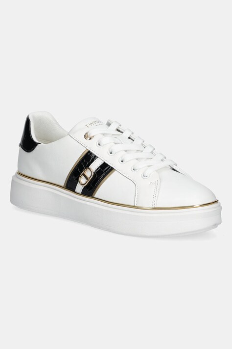 Twinset sneakers din piele femei, culoarea alb, 251TCP01A