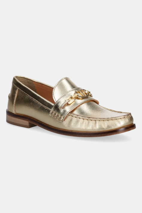Twinset mocasini de piele femei, culoarea auriu, cu toc plat, 251TCP130
