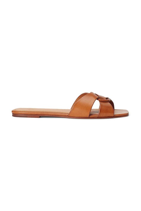 Kožené pantofle Polo Ralph Lauren Ring dámské, hnědá barva, 818955857