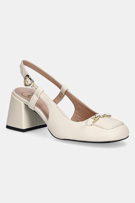 Кожаные туфли Love Moschino цвет бежевый каблук кирпичик открытая пятка JA10107G1MIA0110