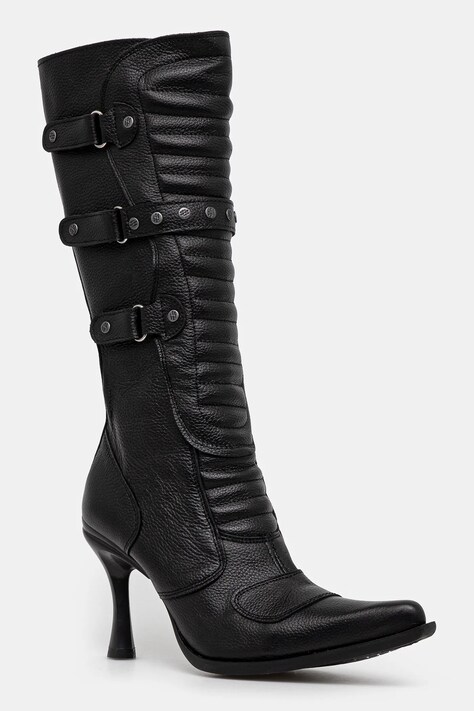 Kožené čižmy VETEMENTS Biker Boots dámske, čierna farba, na vysokom podpätku, WA66BO110B