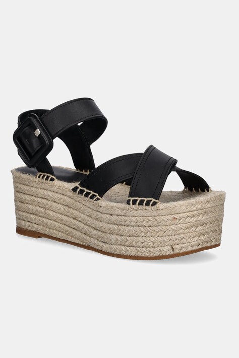 BOSS espadrile de piele Machica culoarea negru, cu platforma, 50542356