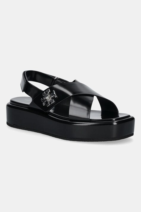 Tory Burch sandale de piele T Lock Platform Sandal femei, culoarea negru, cu platforma, 170613-006